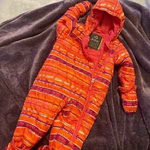JuYa Kids Orange & Pink Hooded Puffer One-Piece Jacket